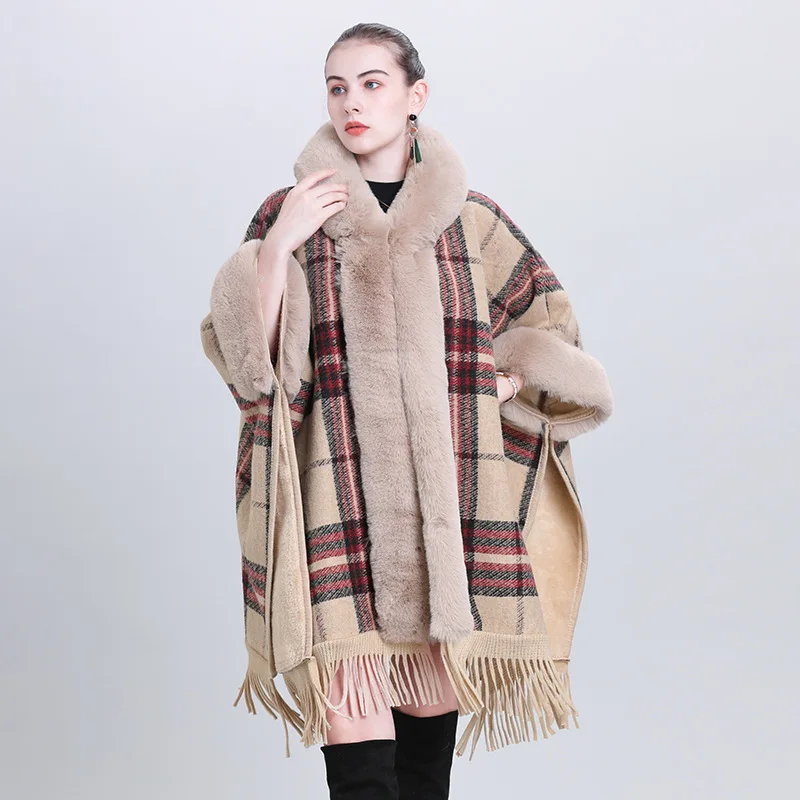 

Cloak Coats Women Capes Hooded Coat Jackets Fur Collar Ponchos Y2k Streetwear Jacket Elegant Tassel Open Stitch Autumn Winter
