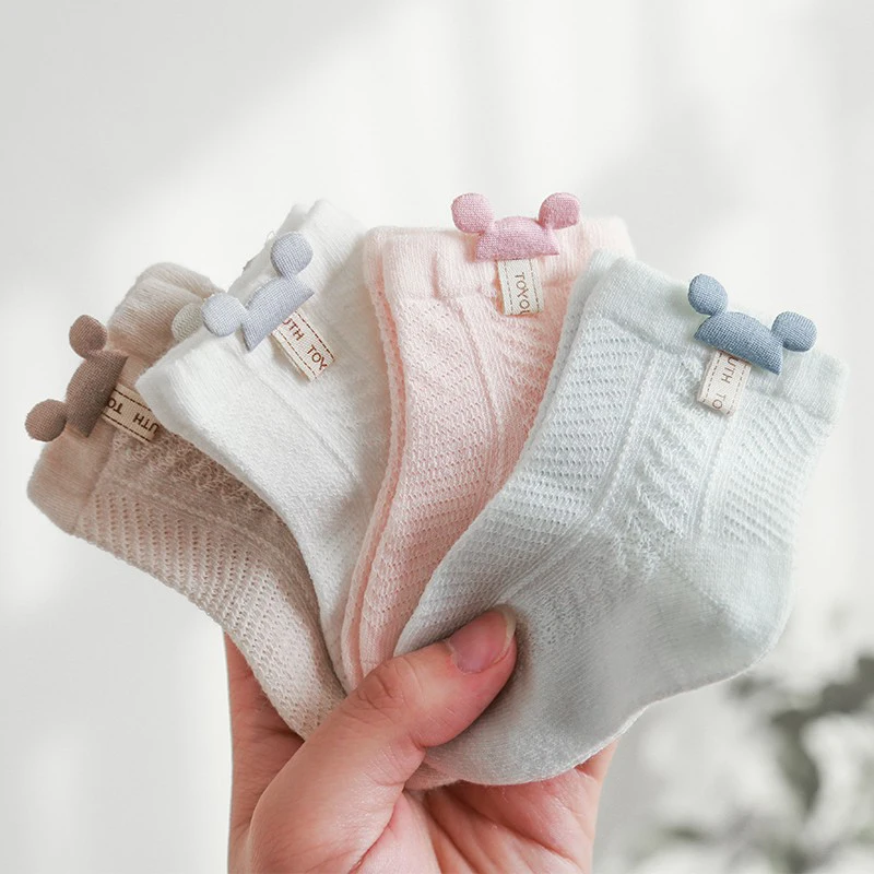 

4pcs Newborn Socks Baby Summer Thin Cute Cute Mid Tube Short Socks Fashion New Baby Boneless Breathable Mid Tube Socks