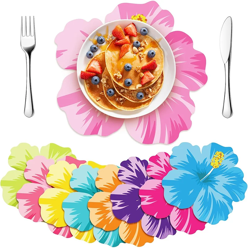 

8Pcs Hawaiian Hibiscus Flower Shape Paper Placemat Summer Kids Birthday Party Dining Table Decoration Supplies Wedding Tablemat