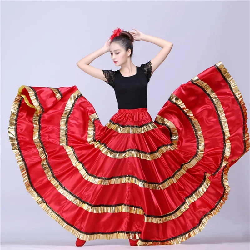 Gypsy Woman Spanish Flamenco Skirt Polyester Satin Smooth Big Swing Carnival Party Ballroom Belly Dance Costumes Dress