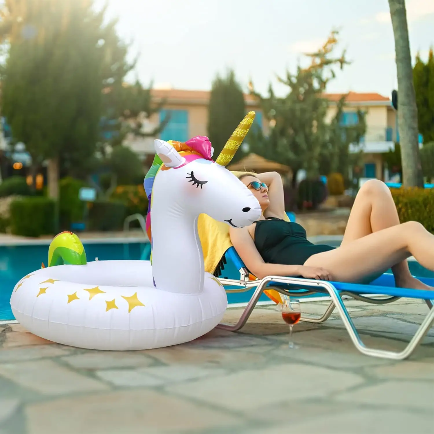 Flotadores de piscina de unicornio, flotadores inflables para natación, anillos de tubo, flotadores divertidos para piscina de playa, tumbona para balsa de piscina de verano para adultos