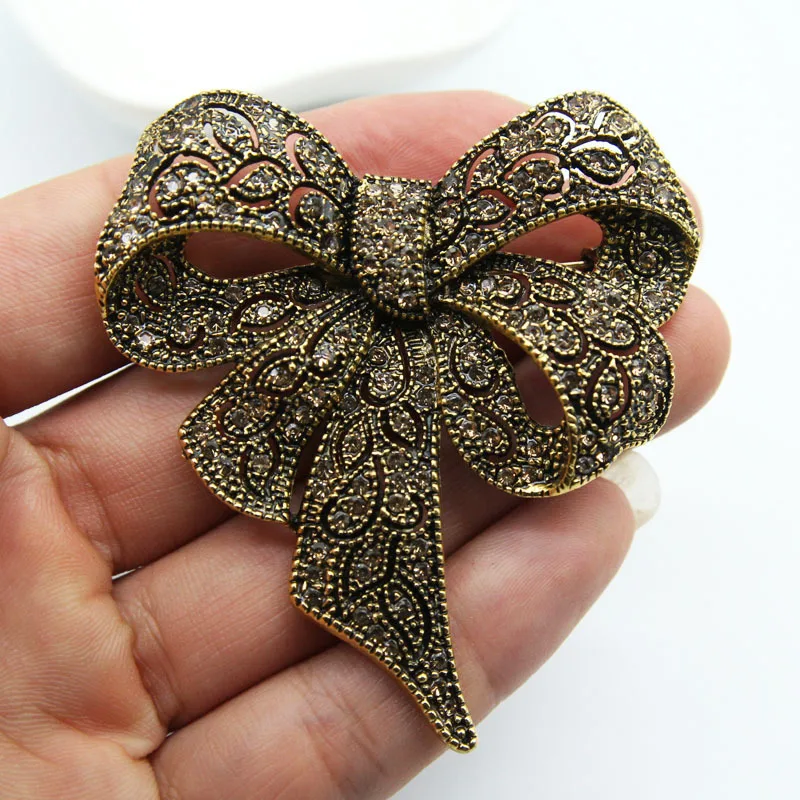 Luxury Crystal Bow Ribbon Brooches For Women Men Fashion Bowknot Pins Jewelry