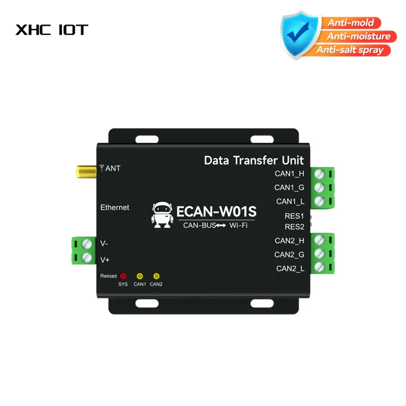 

CAN2.0 to WiFi TCP Gateway Protocol Conversion Serial Server Dual Channel CAN-BUS to WiFi AP/STA Dual Mode XHCIOT ECAN-W01S