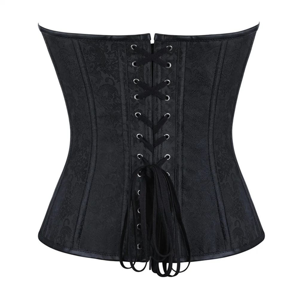 Black Overbust Corset Gothic With Silver Metal Ring Decoration Bodice Women Body Shaper Sexy Strapless Steampunk Bustiers Top