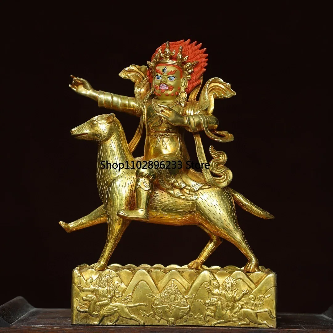 Tibetan Brass Gilt Painting Face Riding Mouse Treasure King King King Kong Hand Buddha Home Hall Supplies 37cm Ornament