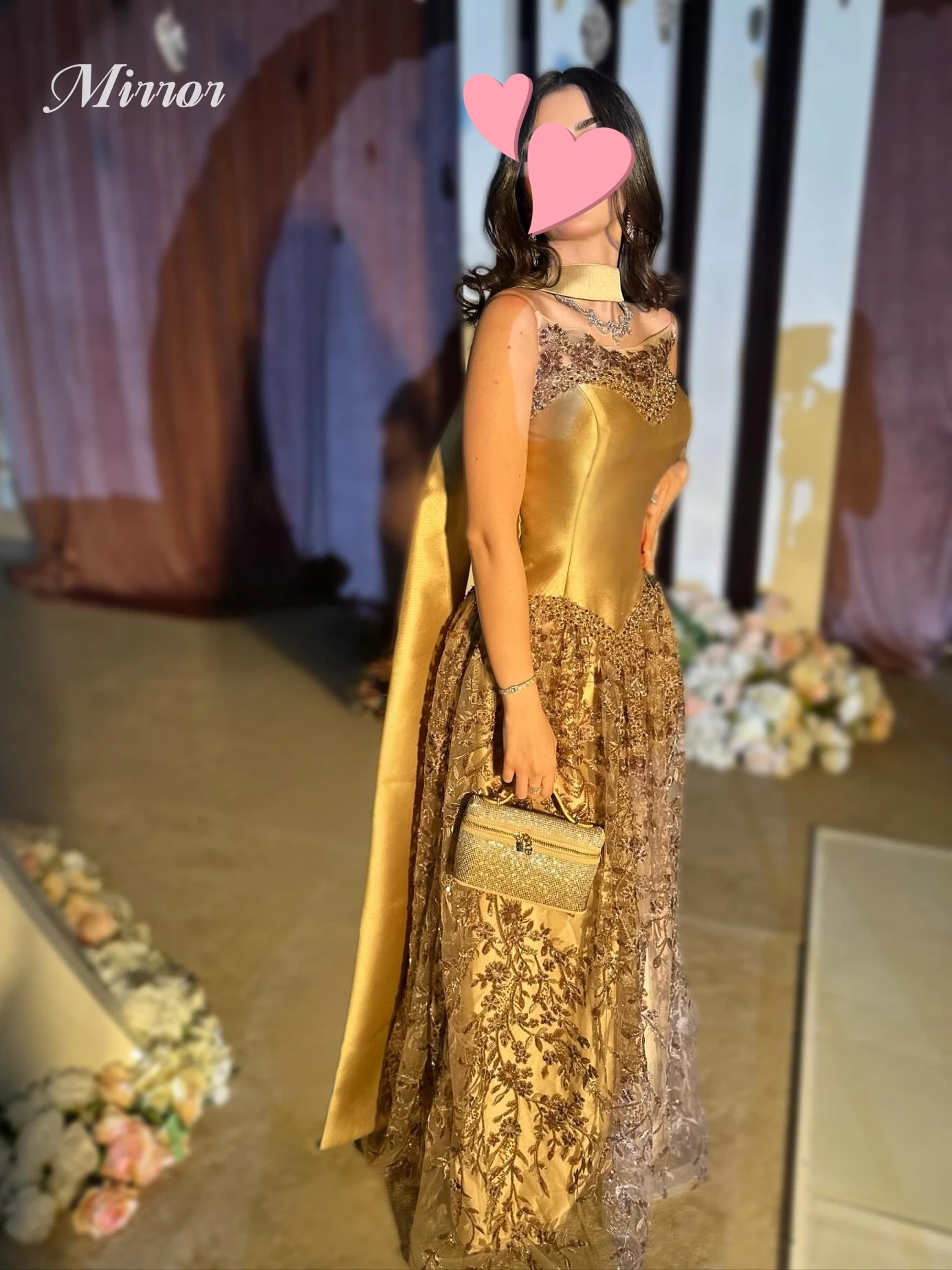 Spiegelkleid, elegant, Vintage, süße Goldperlen, Spitze, Prinzessinnenband, individuell anpassbar, für formelle Anlässe, Abschlussballkleid, Abendparty-Kleider