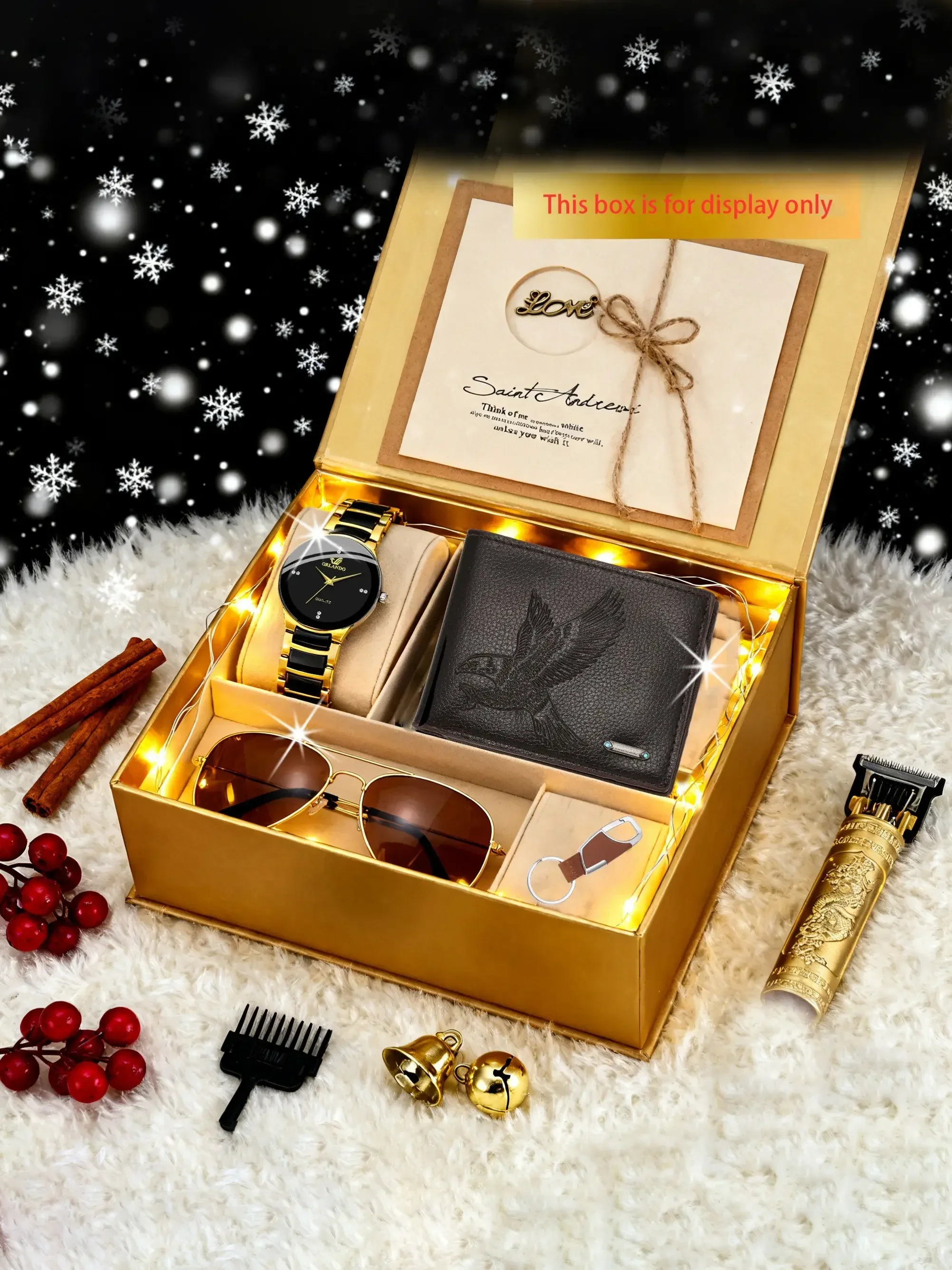 4Pcs Men Gift Set Quartz Wristwatch Eagle Wallet Aviator Sunglasses Keychain Male Business Gift Without Box