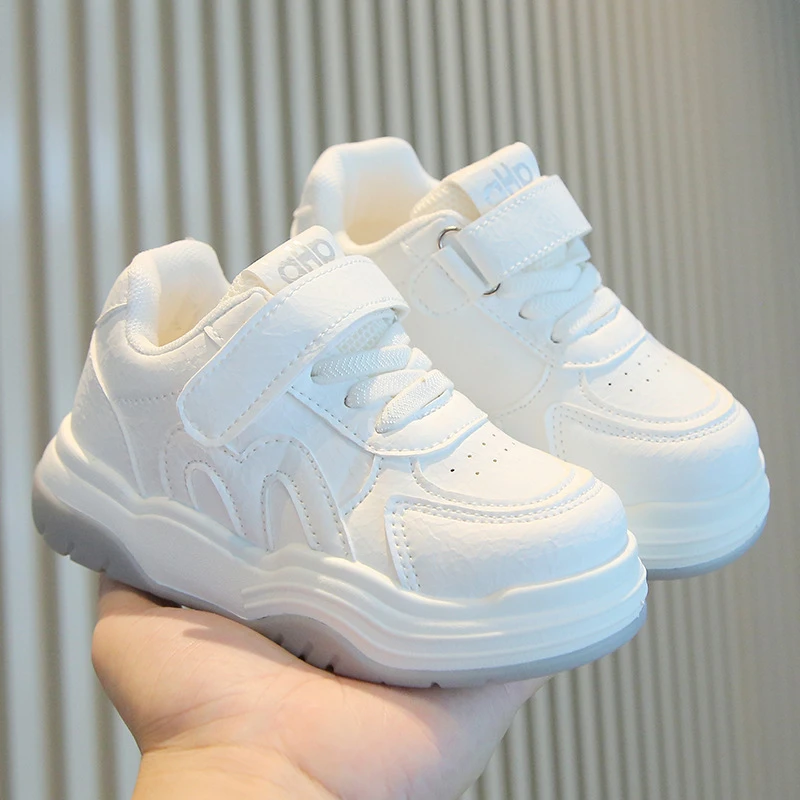 

White Casual Sneakers For Toddler Boys Girls Lightweight Breathable Hook And Loop Non Slip Running Shoes For Daily School Outdoo