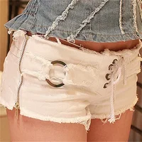 Women Side Zipper Splice Denim Shorts Lace-up Open Crotch Ultra-short Trousers Casual Three Quarter Pants Female Sexy Streetwear - Image 2