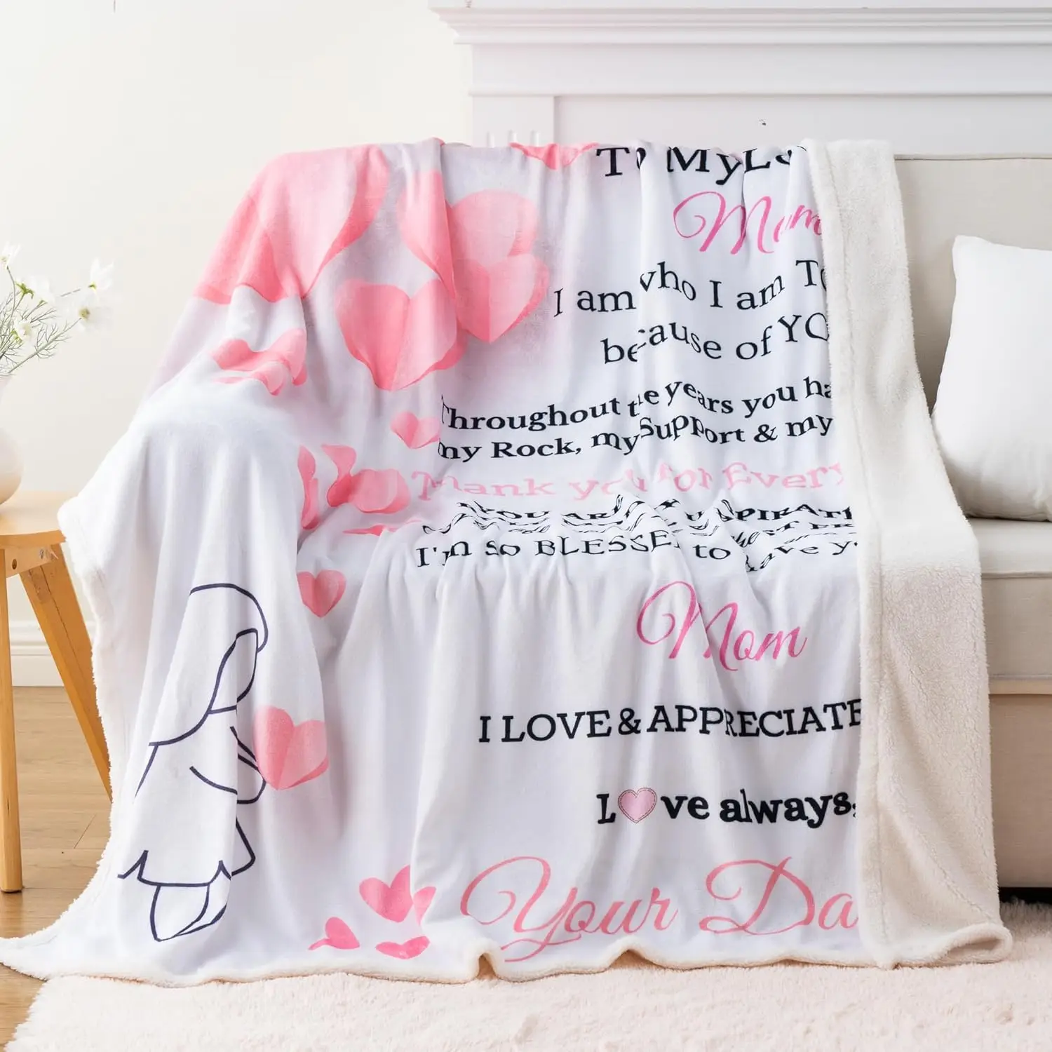 Battilo to My Loving Mom Blanket from Daughter Son, Gift for Mom Birthday Mother Day, Super Soft Flannel Throw Blanket for Bed C