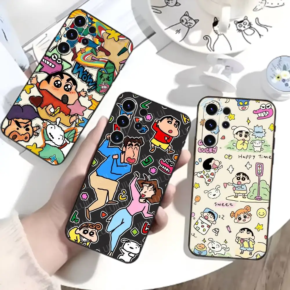 Cartoon T-Crayon Shin-chan Phone Case For Samsung S26,S25,S24,S23,S22,S21,S20,Ultra,Plus,FE Black Soft Cover
