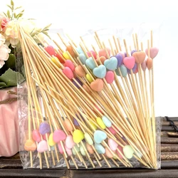 1set Disposable Bamboo Skewers Food Picks Buffet Cupcake Fruit Fork Party Cake Dessert Salad Vegetable Sticks Toothpick Skewer