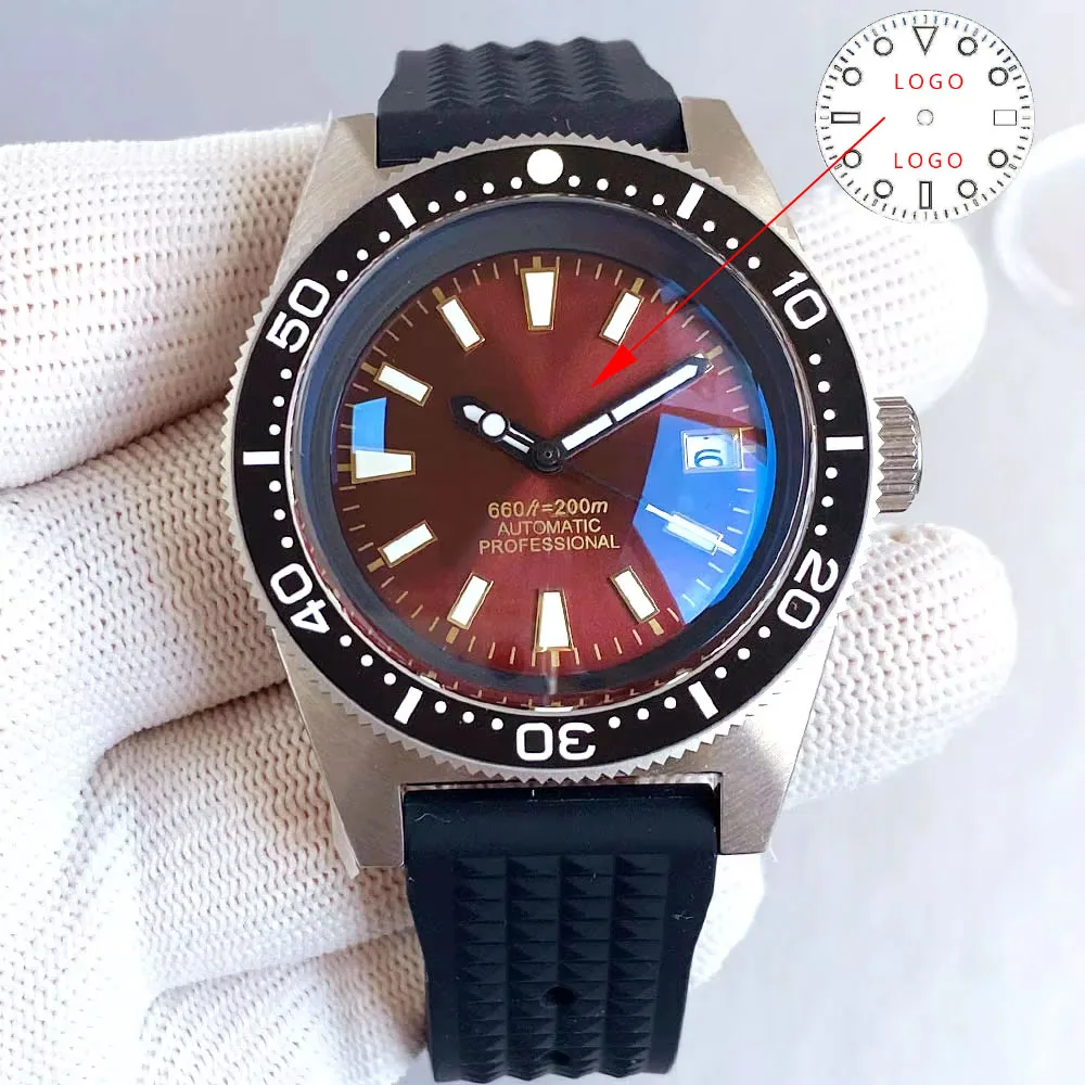 

Customized Tandorio 41mm Wine Red 62MAS Men NH35A Mechanical Men Automatic Watche Green Luminous Sapphire Glass 200m Waterproof