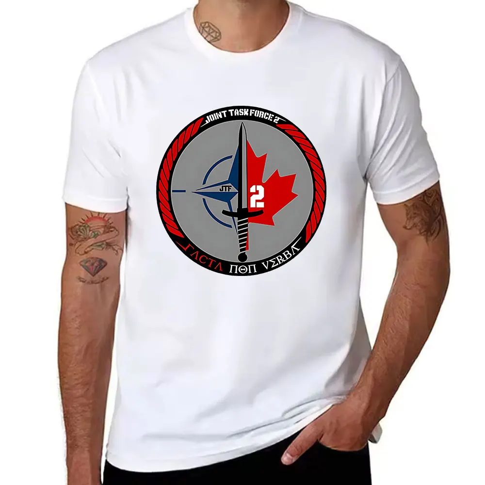 Men's Cotton Short Sleeve T-Shirt with Joint Task Force 2 JTF2 Commemorative Emblem Print, Tactical Military Style Casual Tee