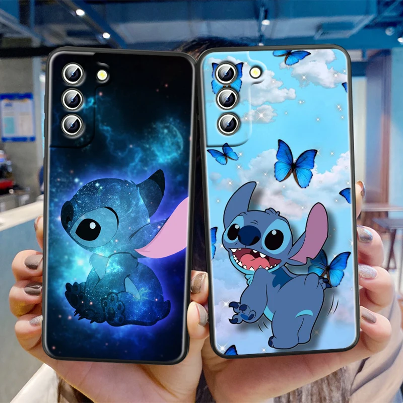 Cute Stitch Cartoon Disney For Samsung Galaxy S24 S23 S22 S21 S20 FE S10 S10E Plus Ultra Pro Lite 5G Black Cover Phone Case