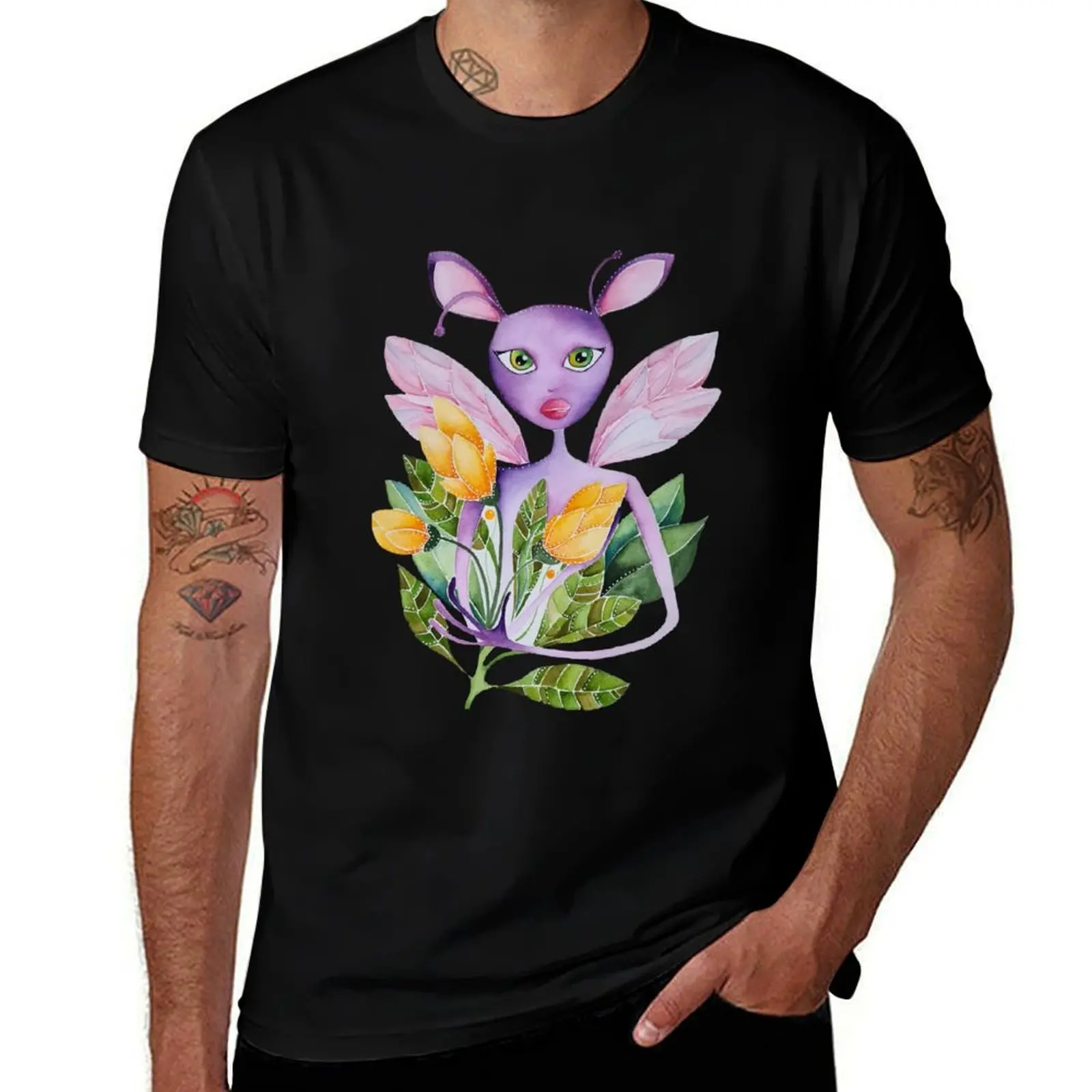 Flower loving purple critter T-Shirt Breathable Sportswear for Men T-Shirt