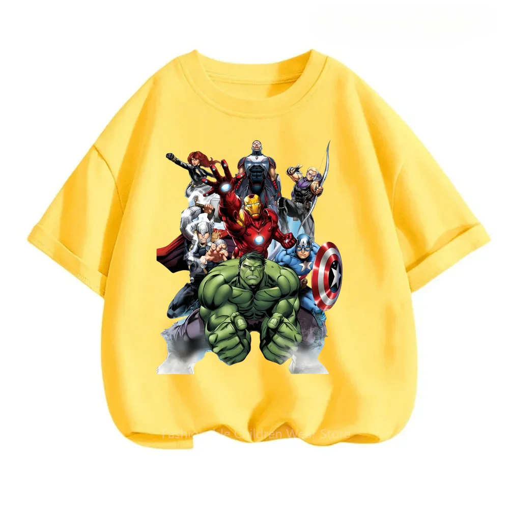 Summer Hits with Marvel's Avengers Crew Trendy Comic Prints on Hip-Hop T-shirts for Kids Stylish O-neck Super Soft Casual Wear