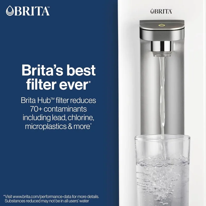 Brita 허브 컴팩트 카운터 탑 워터 필터 시스템, 9 컵 저수지, 6 개월 탄소 블록 필터 포함, 흰색, 87344