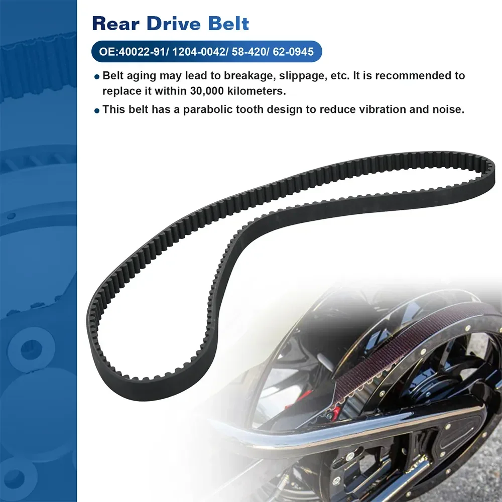 Rear Drive Belt Durable Easily Install Replacement Drive Belt For 91-03 Harley Davidson Sportster 883