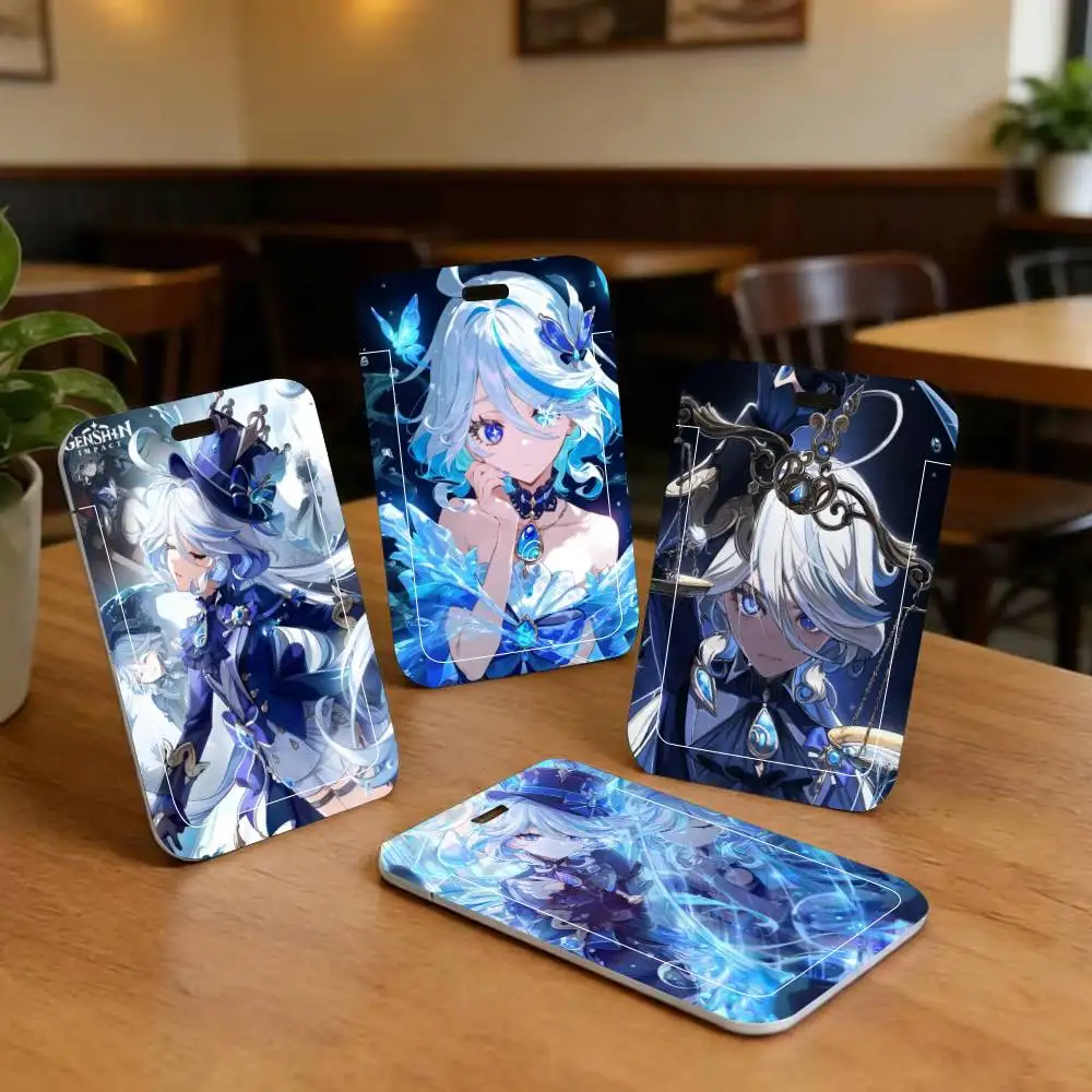 Game Furina Genshin Impact ID Card Holder Neck Strap Pendant Door Badge Holder Lanyards Keychain Work Credential Case Gift
