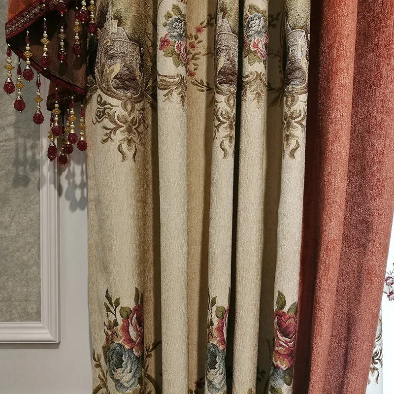 

Nordic Retro Light Luxury Curtains for Living Room Bedroom Dining Room Rural Curtains Jacquard Embroidery Shading Curtain Window