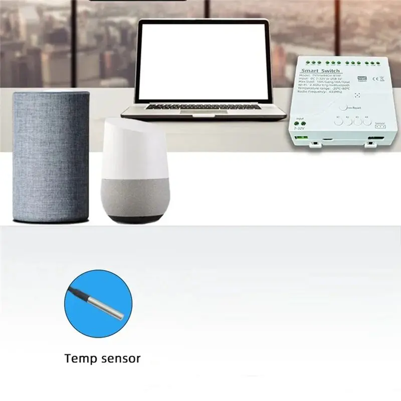 B04B-Tuya Wifi DC 7-32V Smart Switch 4 Channel With Integrated Temperature Sensor Passive Dry Contact Module Work For Smart Life
