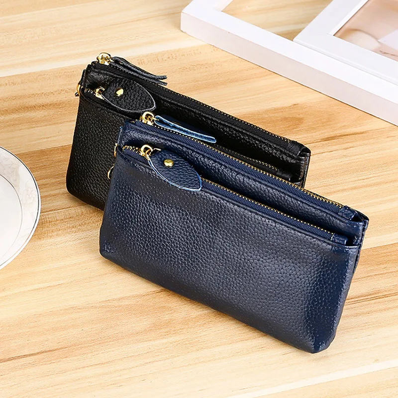 Fashion Women Genuine Leather Wristlet Clutch Bag Multifunctional Coin Purses Wallet Zipper Card Holder Money Clip Phone Bag