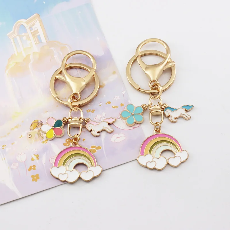 

Wholesale 20pcs/Lot Lovely Alloy Animal Unicorn Keychains Rainbow Key Ring Pendant Gifts for Women Men DIY Handmade Jewelry