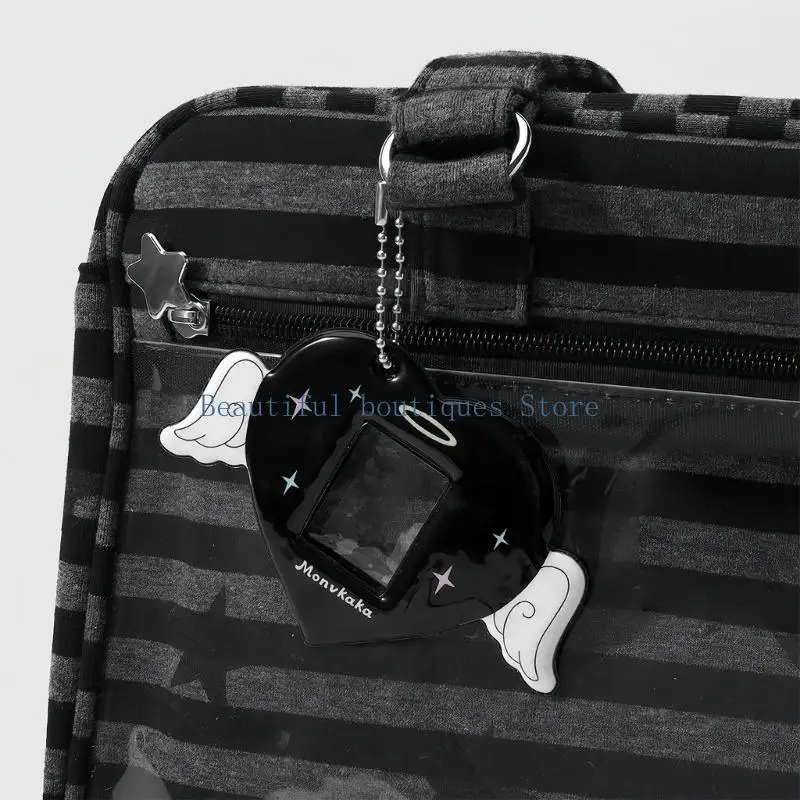 U4LF Bag Charm Keychain With Wing Heart Photo Frame, Beaded Chain Drape and Two Ring Hanger for Handbag Styling, Backpack Detail