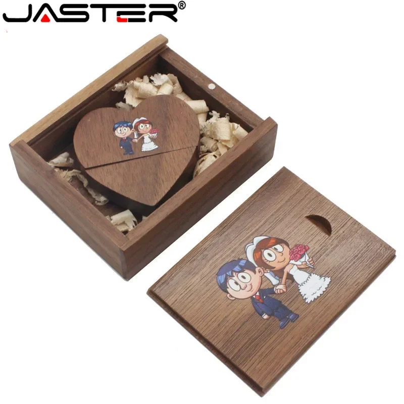 JASTER Wooden Heart USB Gift Box USB Flash Drives U Disk Pendrive 4GB 8GB 16GB 32GB 64GB Wedding Gift 1 PCS Free Custom Logo