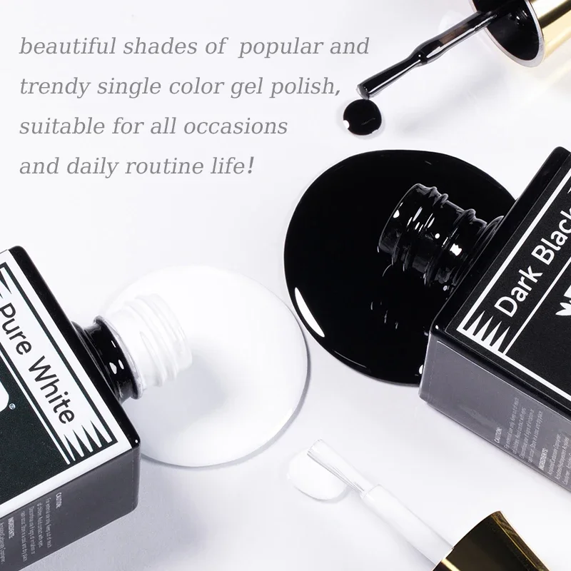 BOZLIN 18ML Pure White Dark Black Gel Nail Polish Semi Permanent Nail Art Manicure Soak Off LED UV Gel Varnishes