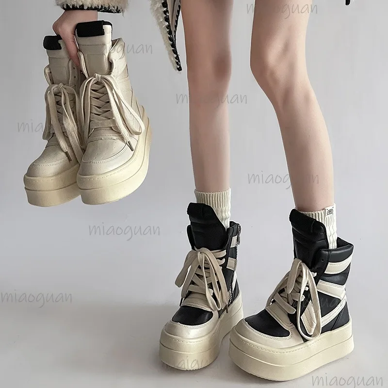 Damen High-Top-Stiefel mit Schnürung, runder Zehenpartie, erhöhter, dicker Sohle, trendige Street-Fashion-Sneaker, lässige Knöchelschuhe, Zapatos De Mujer