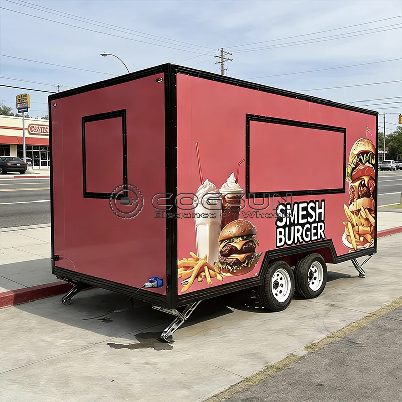 Remolque de Comida Personalizado, Camión de Comida Multiusos Totalmente Equipado, Cocina Móvil para Hamburguesas, Tacos, Papas Fritas y Batidos