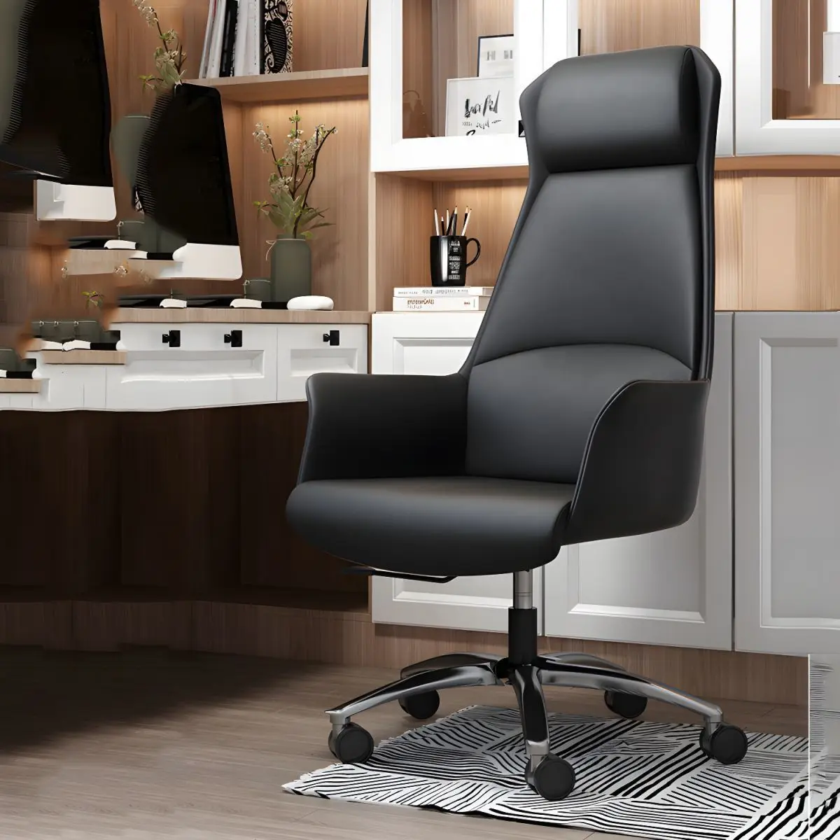 Modern Cowhide Office Chair Mermaid Meeting Computer  Boss Home Study Class  High Back Happy