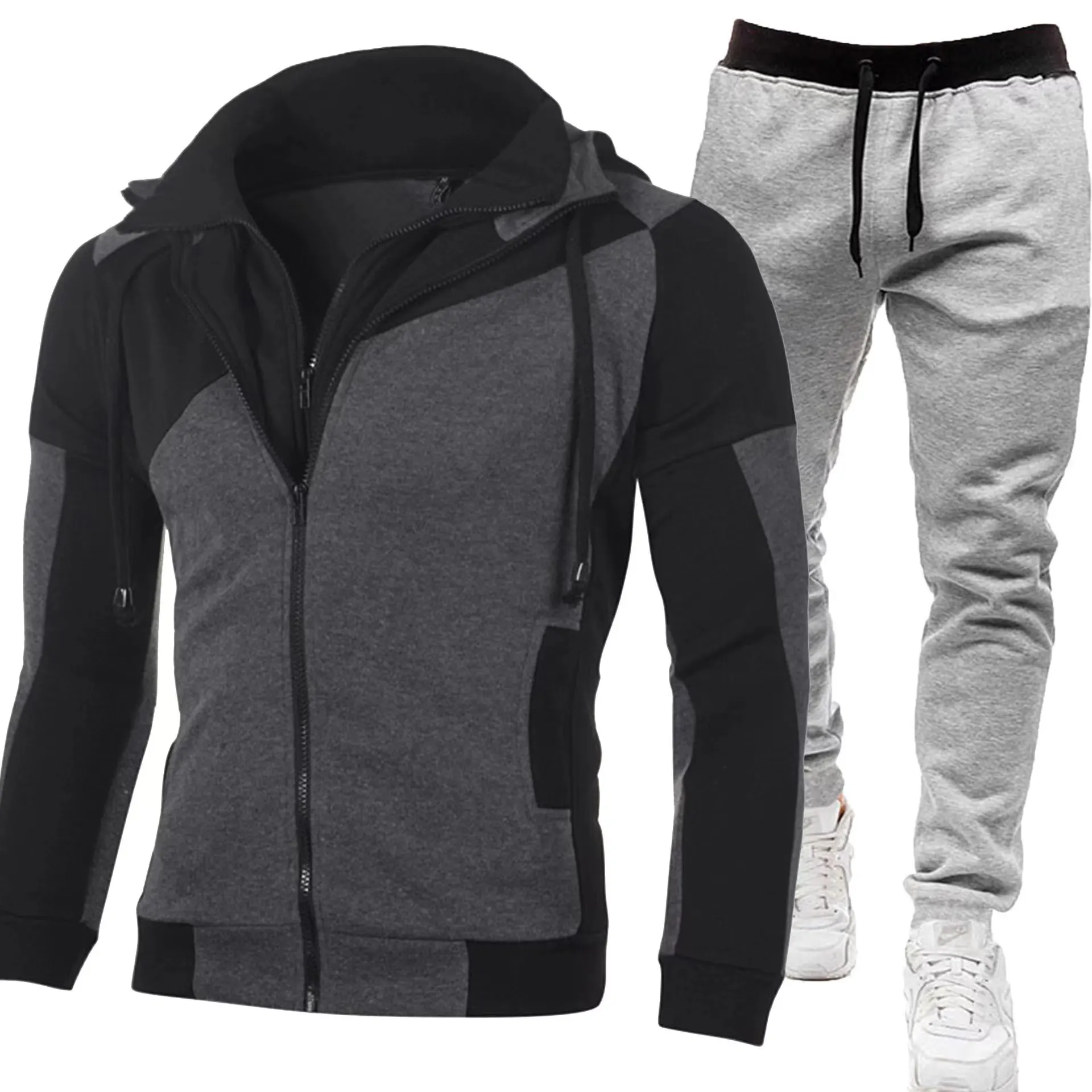 2024 Men\'s Casual Warm Hoodie Set Luxury Sweatshirt+Pants Tracksuit Male Outdoor Clothing Top Sweatpant Suit Streetwear Running