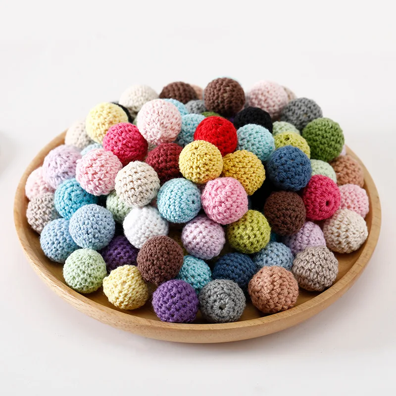 Wholesale Cotton Bulk Yarn Ball Wristlet  Bracelet Silicone Wooden Round 20Mm Crochet Seed Beads