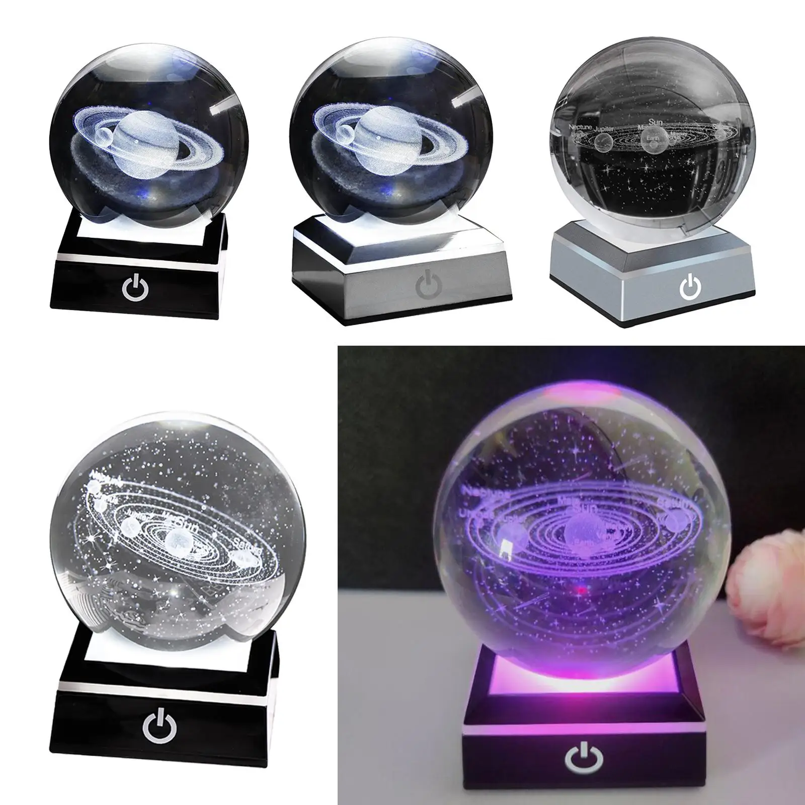 8cm 3D Galaxy Crystal Ball with LED Lamp Base Gifts for Home Decoration