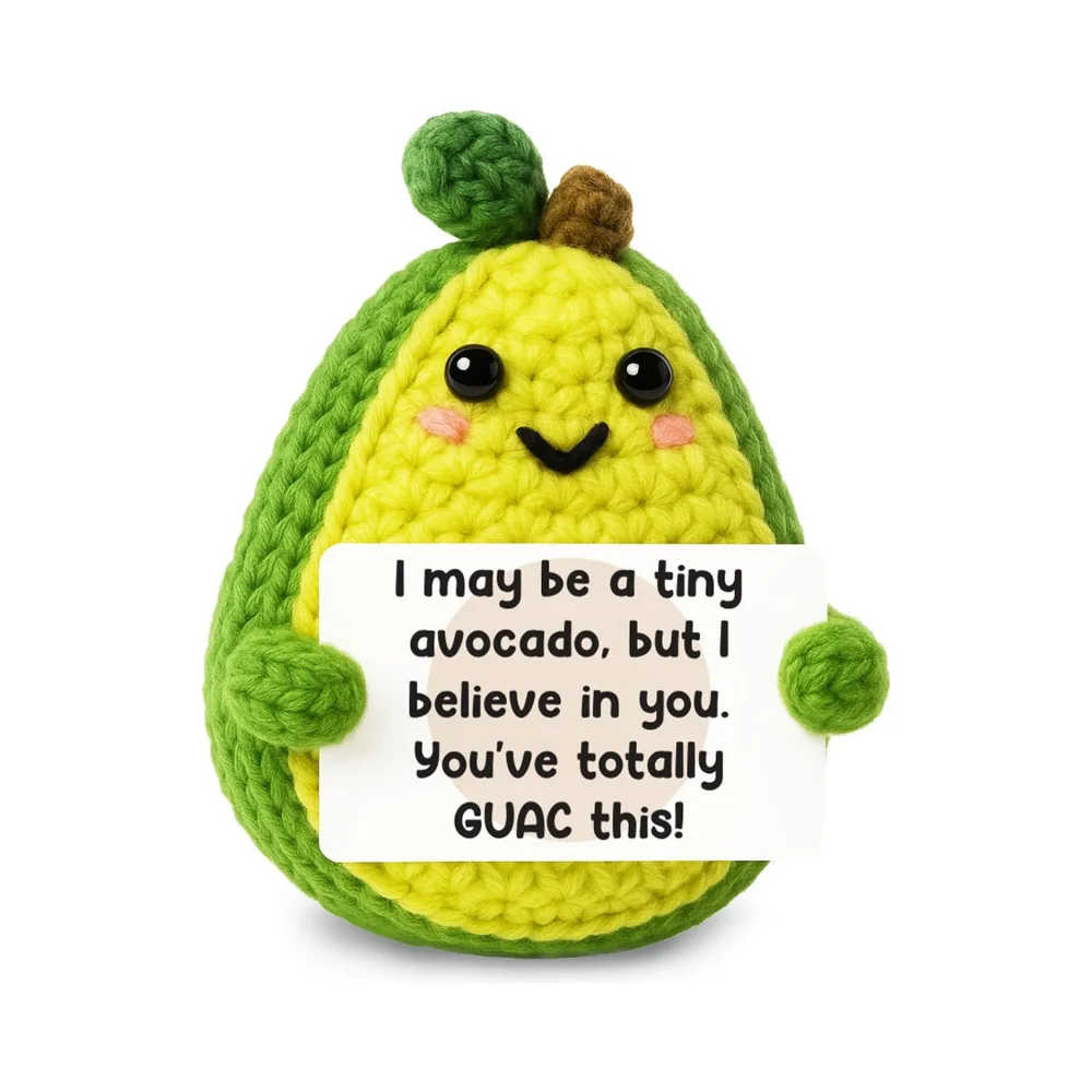 

Handmade Crochet Avocado Figurine With Wooden base Emotional Support Plush Gift for Women Men Friends Christmas Birthday Decor