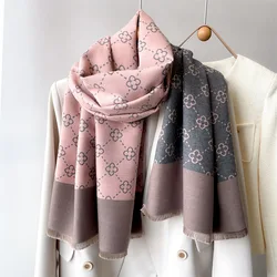 2024 Luxury Floral Print Scarf for Women Warmer Winter Cashmere Pashmina Scarves Shawls Female Thick Blanket Wraps Foulard