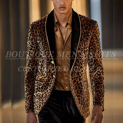 Fashion Leopard Print Men's Suits Slim Fit Single Breasted Shawl Lapel 2 Piece Jacket Pants Male Clothing Prom Party Outfits