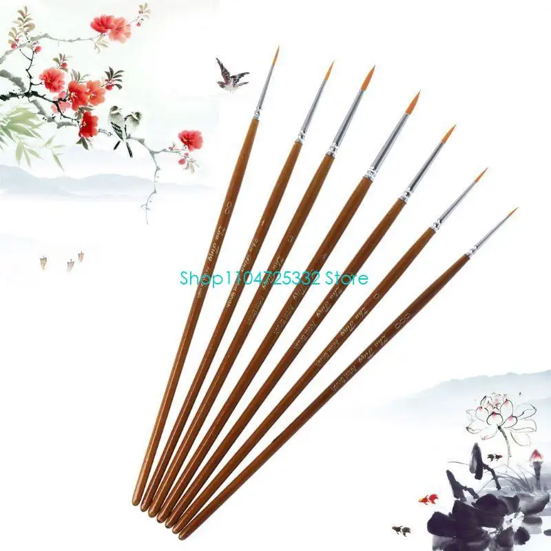 P5EA 7pcs/set Professional Detail Paint Brush Fine Pointed Tip Miniature Brushes For