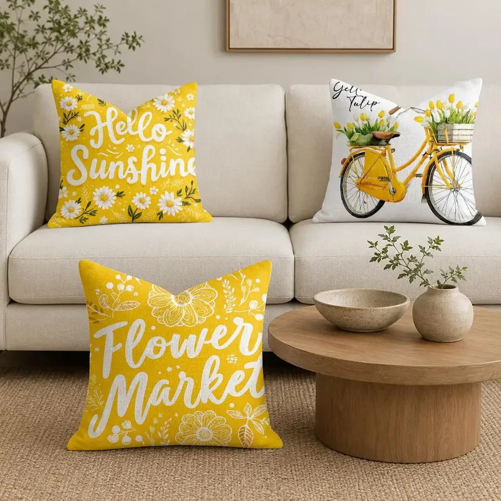 Hand-painted Watercolor Tulips Double-sided Printed Linen Fabric Sofa Home Decor Gift Cushion Cover