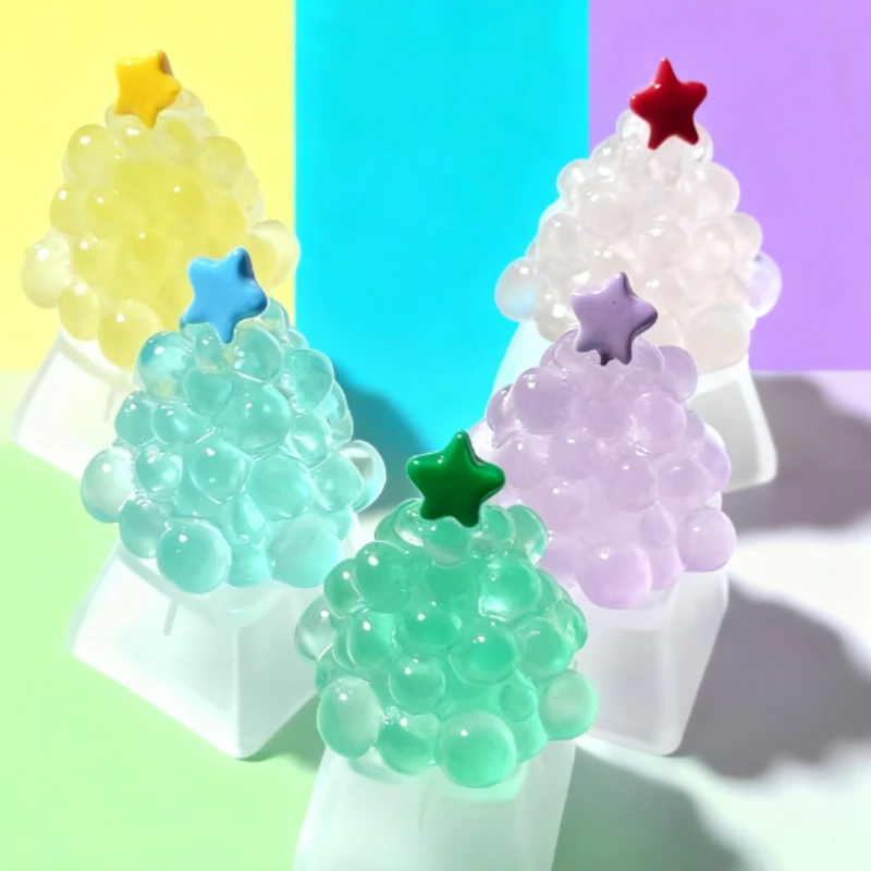 

Рождественские колпачки для клавиш ручной работы, прозрачный ледяной профиль R4, крестовый переключатель, механические колпачки для клавиатуры для игр, сделай сам, праздник, на заказ