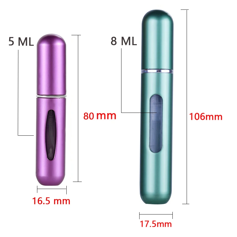 Mini botella de Perfume recargable portátil con bomba de aroma en aerosol, contenedores cosméticos vacíos, botella atomizadora para herramienta de viaje, 5/8ml