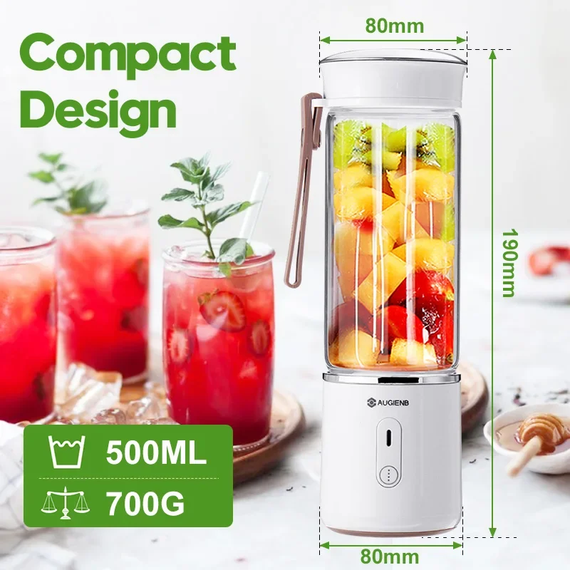 500ml เครื่องคั้นน้ําไฟฟ้าแบบพกพามินิผลไม้คั้นน้ําผลไม้แก้วมือ Smoothie Maker เครื่องปั่นผสม USB ชาร์จสําหรับ Home Travel