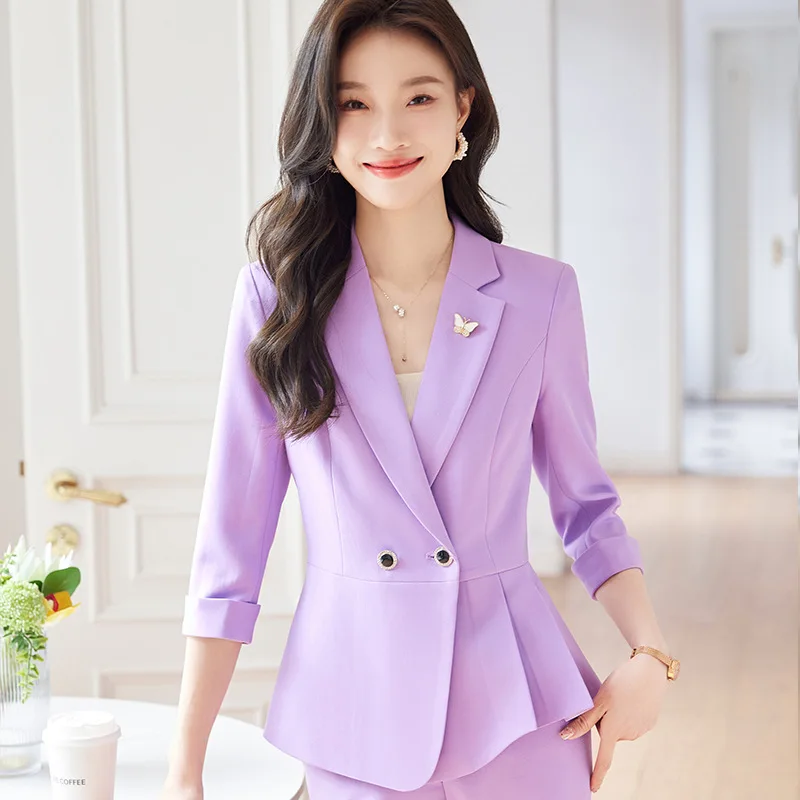 Purple Suit Women's Summer Thin 3/4 Sleeve Small Business Clothing Temperament Goddess Style Work Clothes Summer