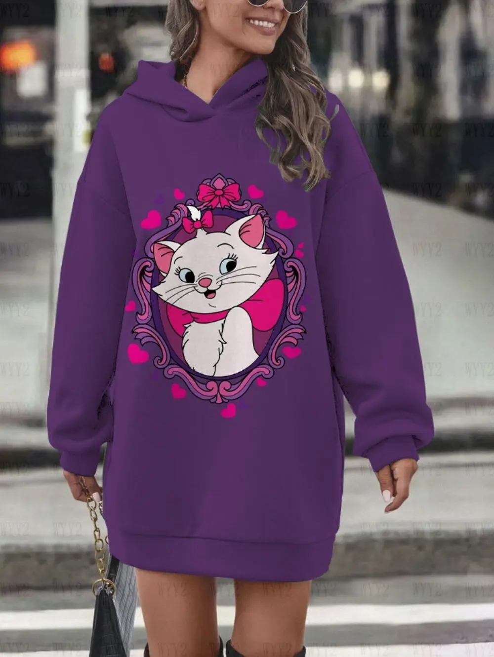 

Street Girl Hoodie Dress 2025 Fashion New Cute Mary Cat Print Sports Long Sleeve Autumn and Winter Hoodie