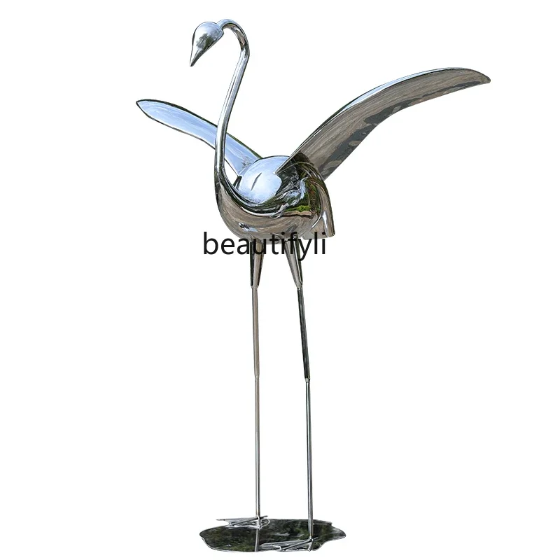 

Stainless Steel Flamingo Pool Decoration Hotel Lobby Lawn Outdoor Landscape Device Artwork Floor Sculpture Crane