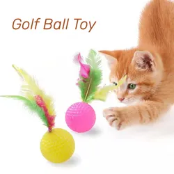 Pelota de Golf de plástico con plumas para gato, juguete interactivo, suministros para mascotas, 10 unidades