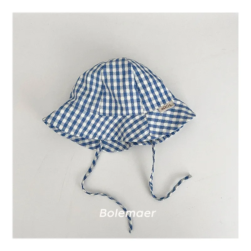 Wide Brim Summer Sun Hat For Baby Plaid Print Fisherman's Hat Children Cotton Bucket Cap For Boys Baby Girls Sunhat Kids Bonnet image 5
